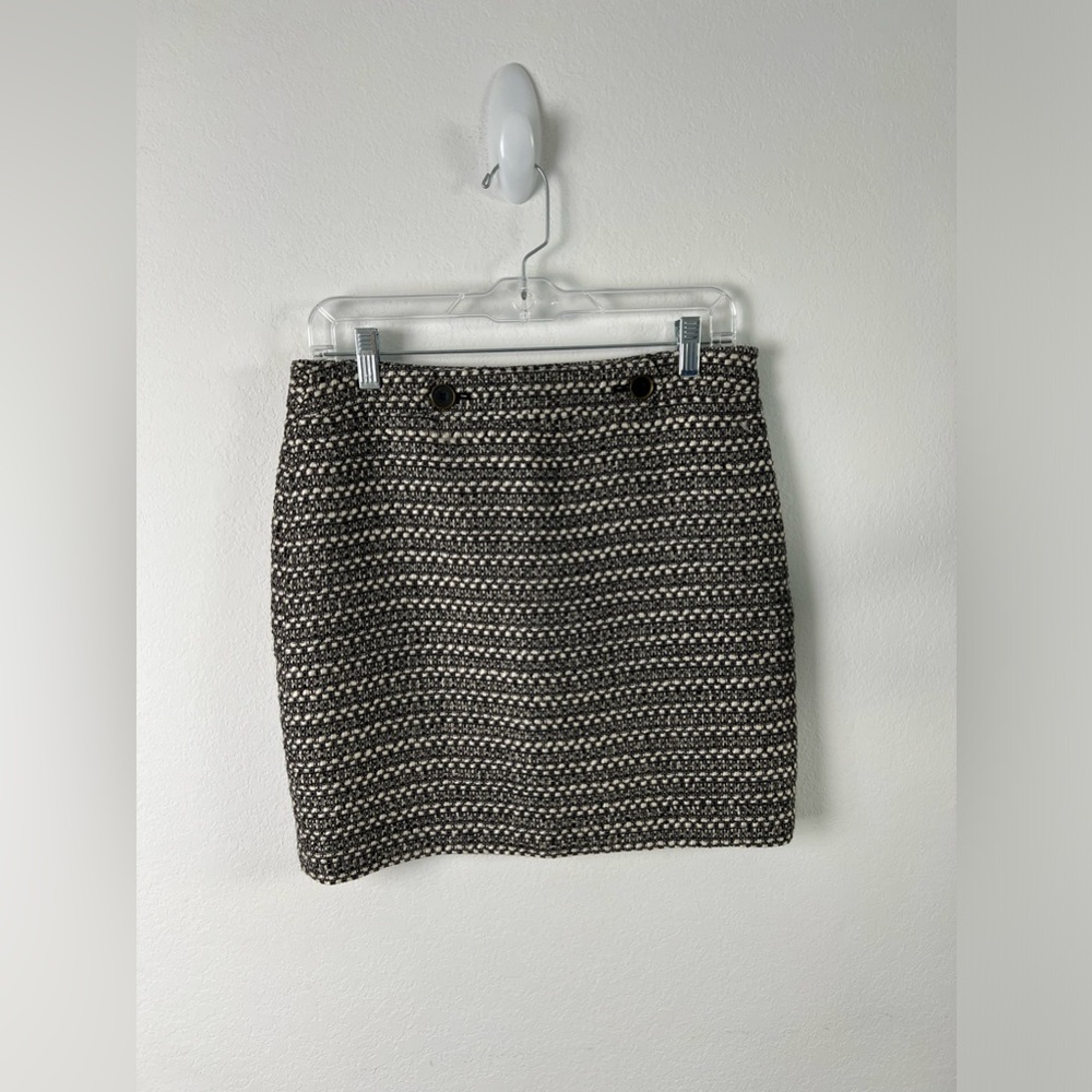 Loft Black & White Tweed Pattern Wool Blend Office Fall Winter Mini Skirt